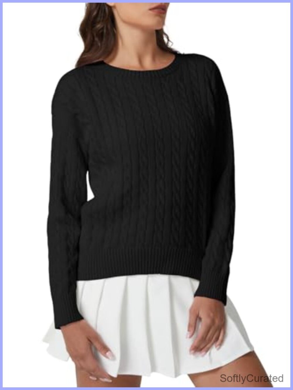 Cable Knit Sweater Women Cotton Crew Neck Long Sleeve Pullover Fall Winter